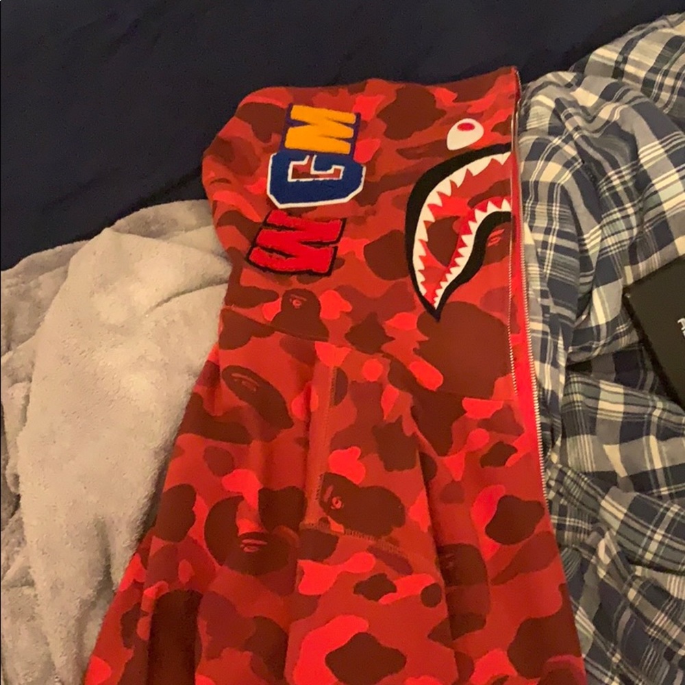 Bape Red Camo Shark Hoodie